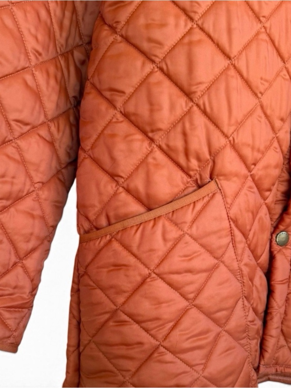 Barbour Orange Quilted Lightweight Jacket with Brown Corduroy Collar - Picture 3 of 10